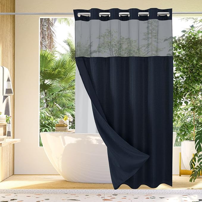 Gibelle Long Shower Curtain 72x80, Waffle Weave Bathroom Shower Curtain by Gibelle