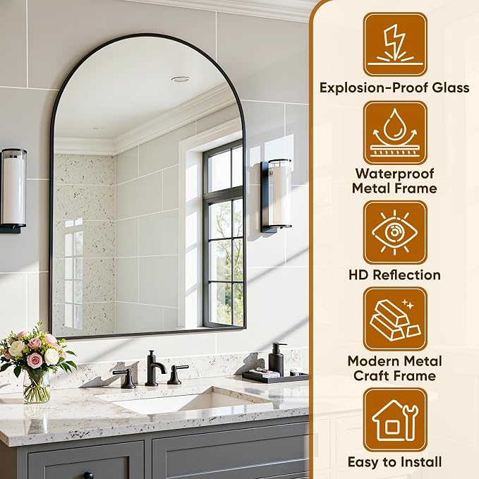 Arched Mirror 24"x36", Bathroom Mirror, Wall Mounted Vanity Mirror - Image 4