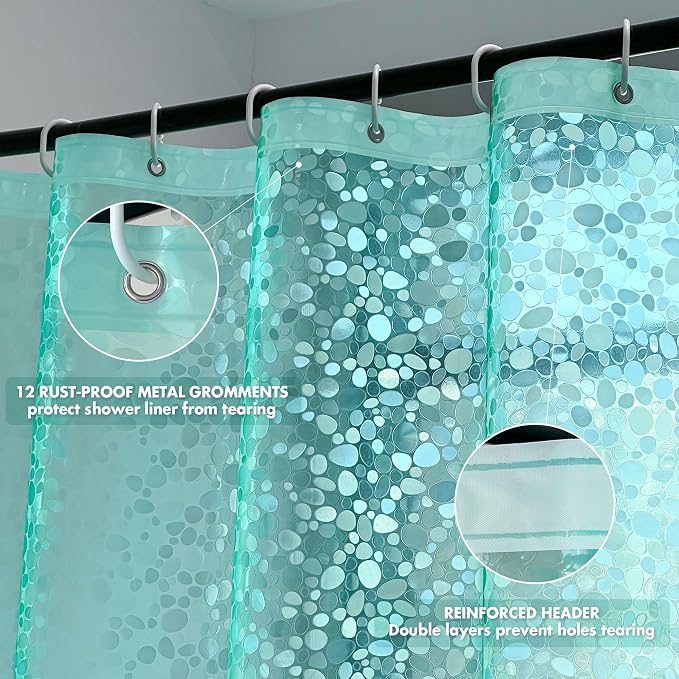 WELTRXE 8G EVA Clear Teal Shower Curtain - Image 3