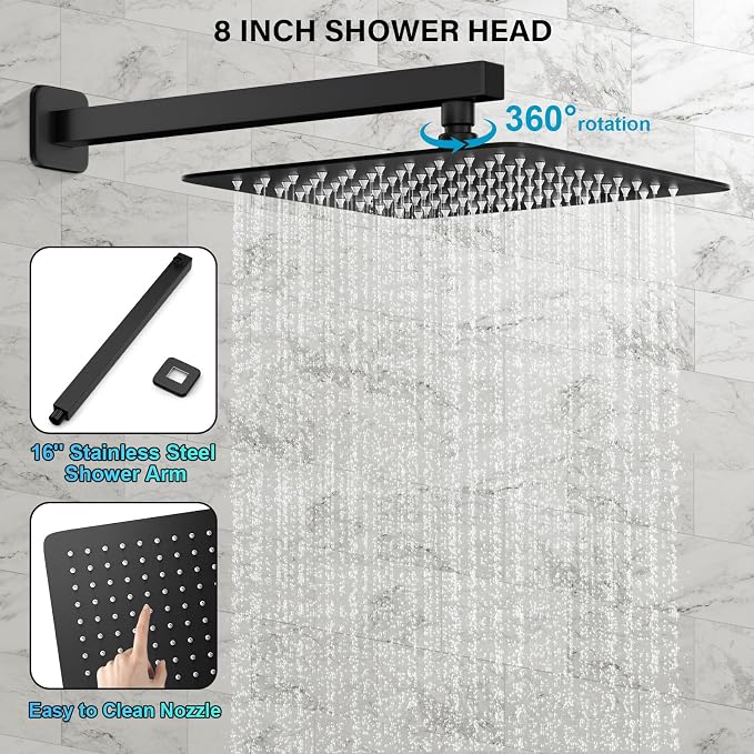 Black Shower Faucet Set, Rainfall Shower System - Image 4