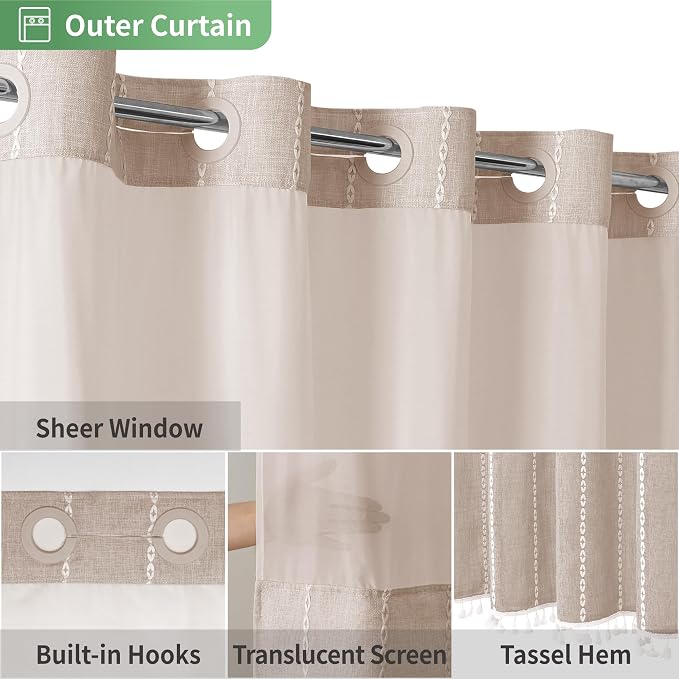 No Hook Extra Long Shower Curtain Set - Image 4
