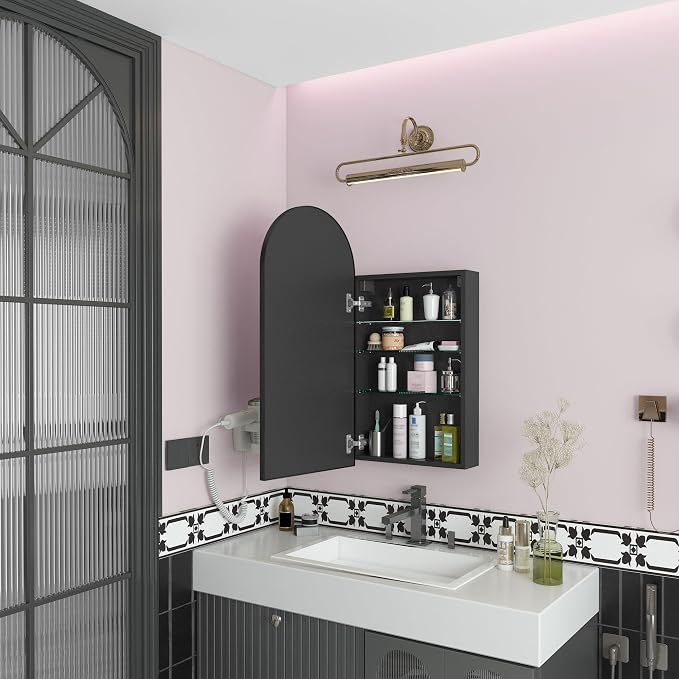 FKWin Arched Black Bathroom Medicine Cabinet - Image 6