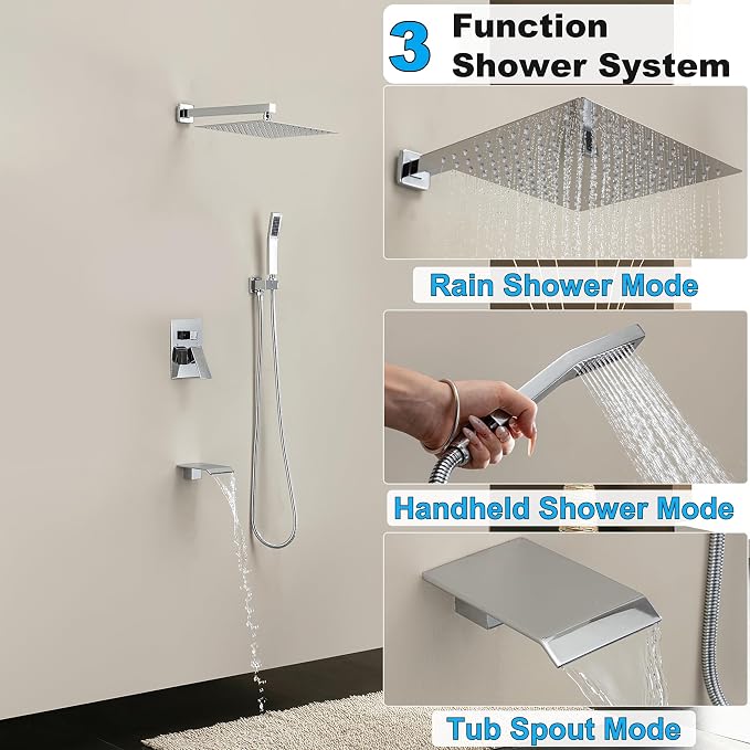 10 Inch Shower Faucet Set with Tub Spout Wall Mounted Shower System - Image 2