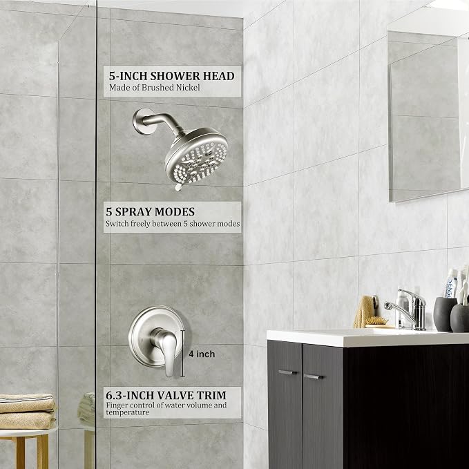 KINSE Shower Faucet Set, 5 Spray Rain Shower Fixtures, 5inchShower Head and - Image 7