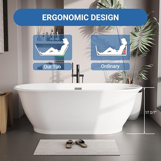 67" Free Standing Tub, Acrylic Soaking Bathtub, Stand Alone Freestanding Tub - Image 3