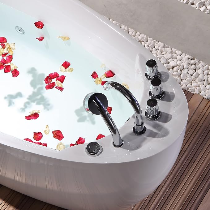 67 in. Acrylic Freestanding Bath Tub Hydromassage Gracefully Oval Shaped 7 - Image 4
