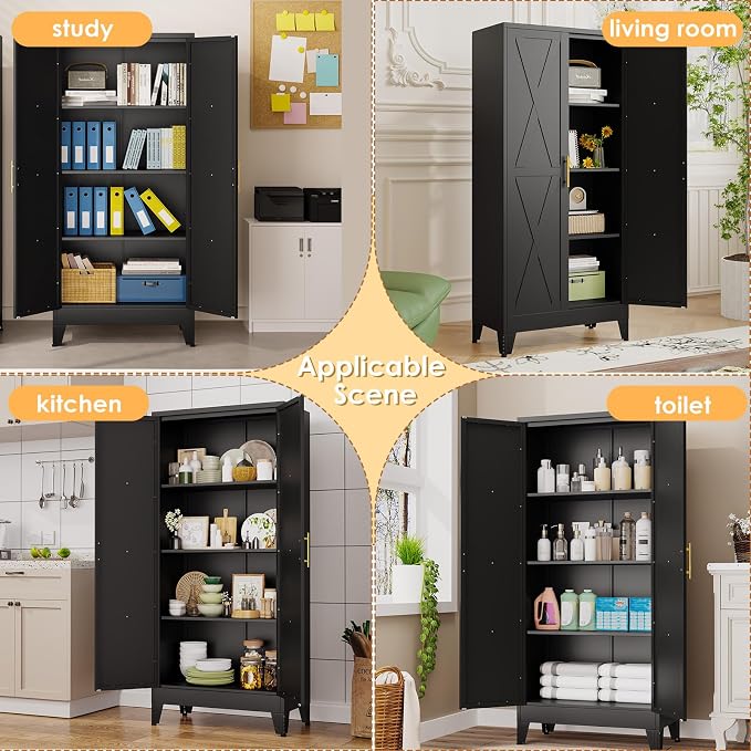 61" H Metal Kitchen Pantry Storage Cabinet, Freestanding Cupboard - Image 7