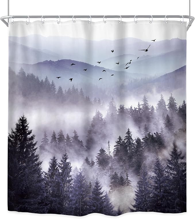 Riyidecor Purple Shower Curtain 72Wx96H Inch Extra Long Mountain Nature - Image 8