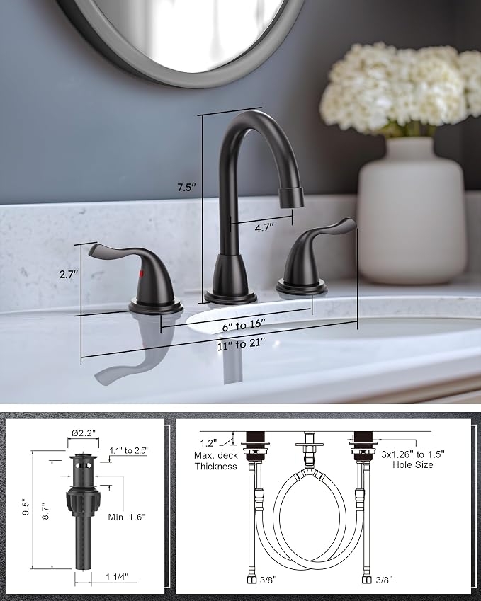 Matte Black Bathroom Faucet 3 Hole - Image 7