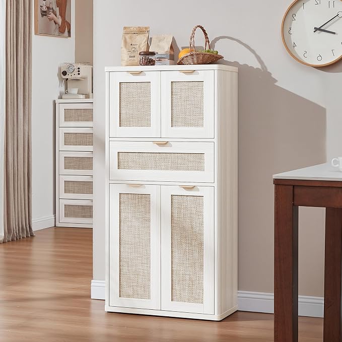 LEYAOYAO 48" Tall Storage Cabinet Set of 2, Rattan Bathroom Floor Cabinets - Image 8