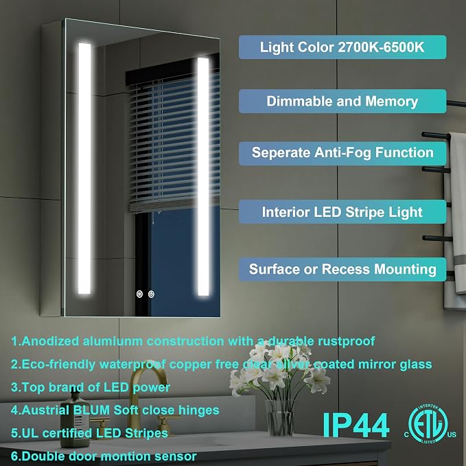WELLFOR 20" X 30" LED Medicine Cabinet - Image 4