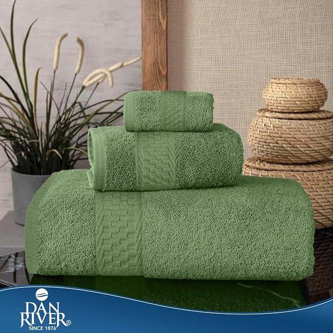DAN RIVER 100% Ring Spun Cotton 3-Piece Towel Set, Sage-Green, Bath Towel - Image 7