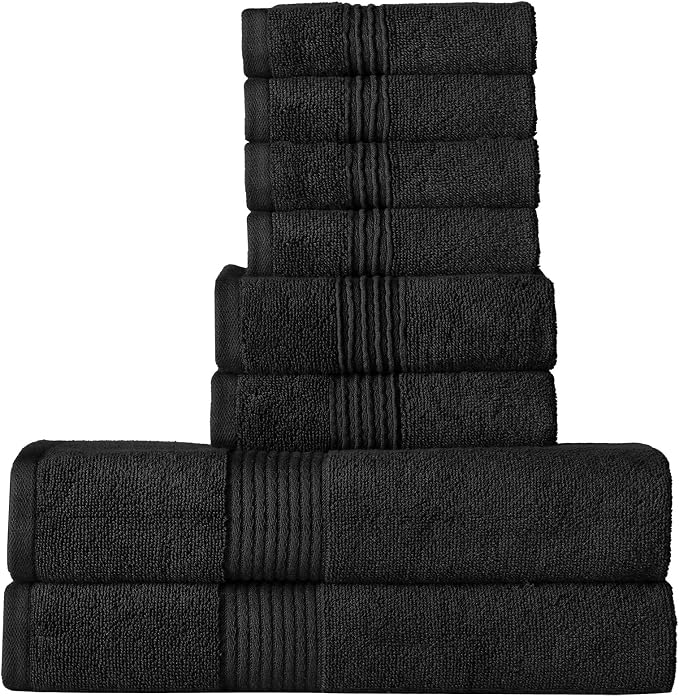 Bath Towels 8 Piece Towel Set – 100% Combed Cotton – Bath + Hand + Washcloths – by SweetHomeCollection