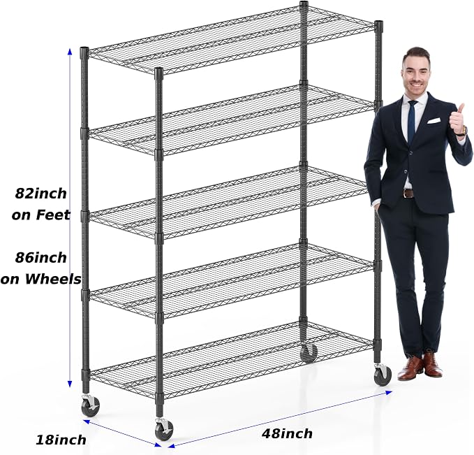 Homdox Heavy Duty Storage Shelves, 5 Tier Wire Shelving Unit - Image 3