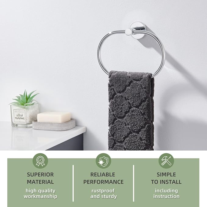 Angle Simple Towel Ring, Stainless Steel Swivel Hand Towel Holder Rack Hanger - Image 3