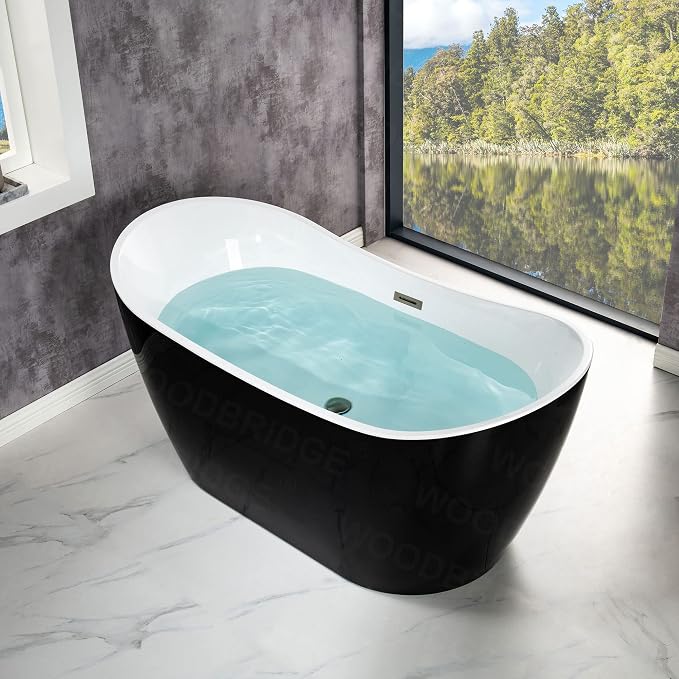 WOODBRIDGE 59" Acrylic Freestanding Bathtub Contemporary Soaking Tub, BTA1816-BN - Image 13