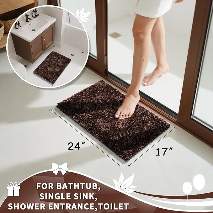 Yimobra Chenille Bathroom Rugs Non Slip, Extra Thick Soft Absorbent Bath Rug - Image 2