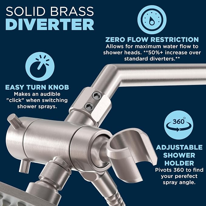 HammerHead Showers® Solid Metal Dual Shower Head Combo – BRUSHED NICKEL – 8 - Image 5