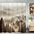 Riyidecor Foggy Mountain Shower Curtain 60Wx72H Inch Nature Rustic Woodland by Riyidecor