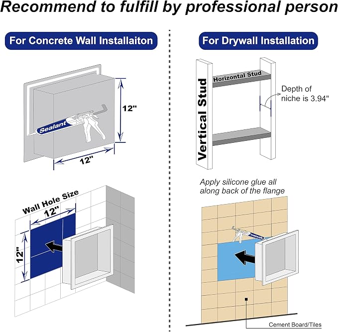 Stainless Steel Shower Niche 12" X 12" Matte Black No Tile Needed Niche Shower - Image 5