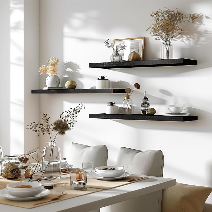 36 Inch Floating Shelves for Wall Rustic Black Wood Wall Shelves for Bedroom - Image 5