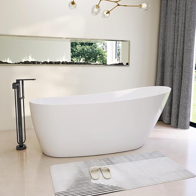 59" High-back Acrylic Freestanding Bathtub, Stand Alone Slipper Soaking Tub by ADECABBATH