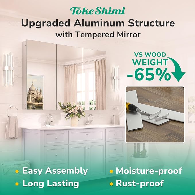TokeShimi 30 x 26 Silver Aluminum Medicine Cabinet Mirror - Image 5