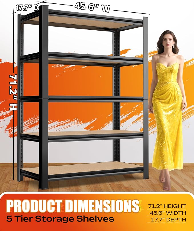 AOAORRG Set of 3 Storage Shelves, 45.6" W Garage Shelving, Heavy Duty Metal - Image 3