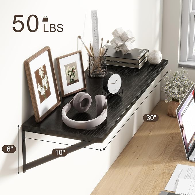 10 Inch Deep Floating Shelves, Rustic Wood Wall Shelves 30"W x 10"D, Deep - Image 3