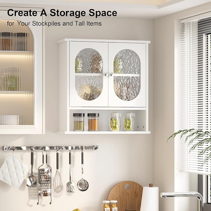 Medicine Cabinet for Bathroom, 2 Acrylic Doors White Oval Bathroom Wall Cabinet - Image 3