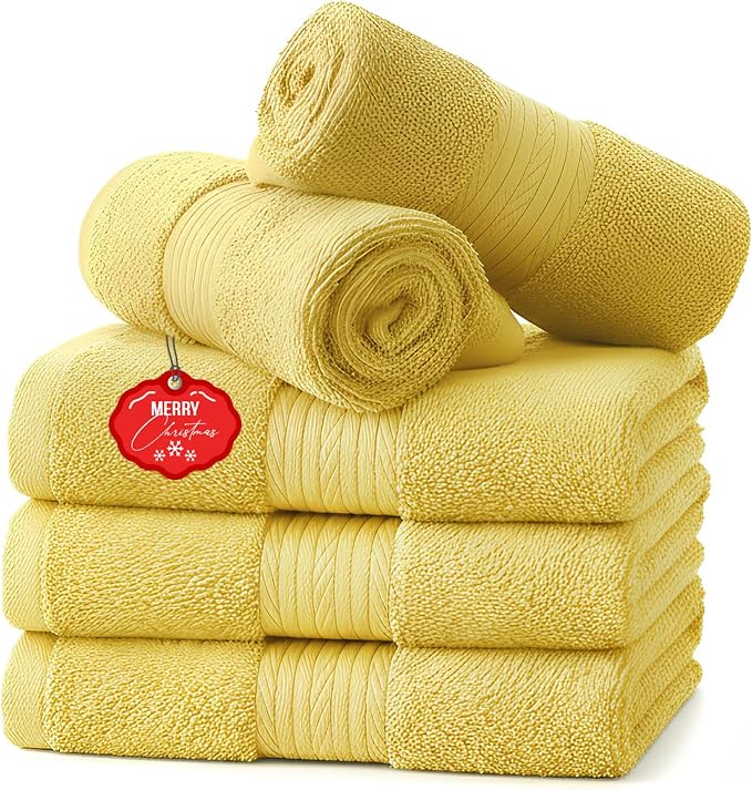 Ample Decor Yellow Washcloths Pack of 5 12 X 12 Inch 100% Cotton 600 GSM by AmpleDecor
