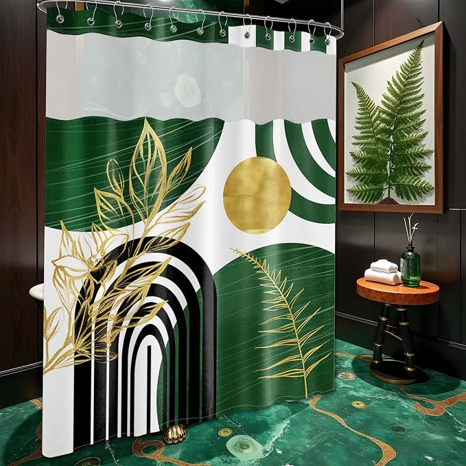 Olive Green Bohemian See Through Mesh Top Shower Curtain - Image 3