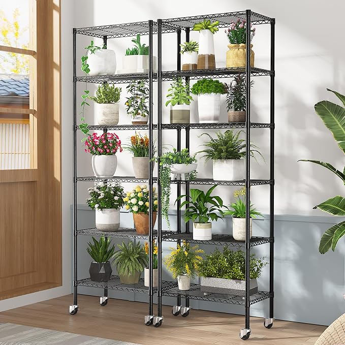 6-Tier Rolling Storage Shelves, 750 lbs Capacity Heavy Duty Metal Shelving - Image 2
