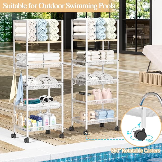 5-Tier Bathroom Storage Shelf, Mobile Metal Free Standing Shelving Unit - Image 7