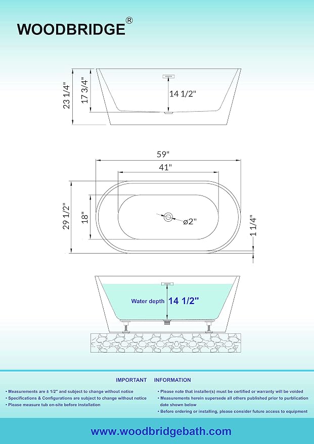 WOODBRIDGE BTA1514-MB-Drain &O+ Pillow Bathtub - Image 6