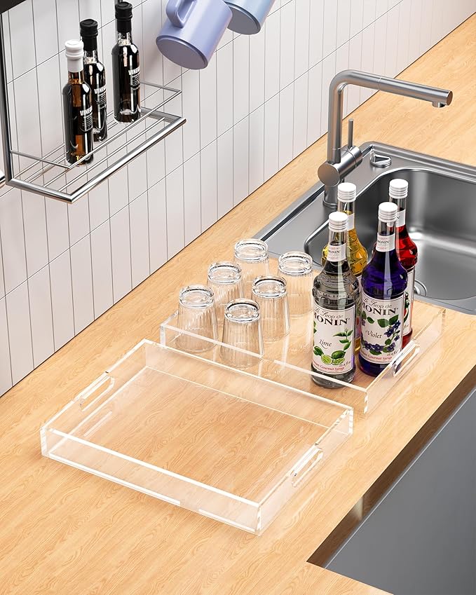 Acrylic Serving Tray Set of 2-16x12 & 15.4x11.9 Inch Clear Luxury Trays - Image 6
