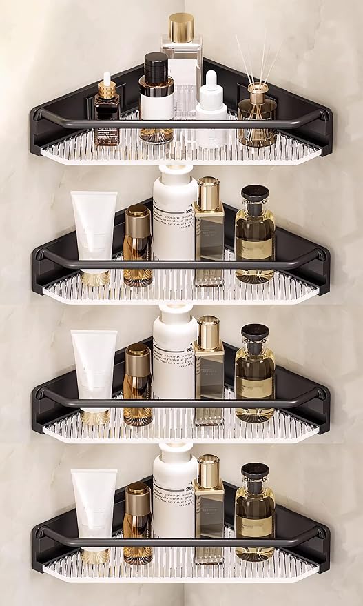 Corner Shower Caddy, 4 Pack Adhesive Bathroom Shelves，Acrylic Shower Shelf Rack by MEAJIO