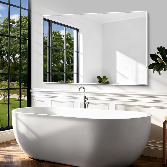 BONEWEI White Bathroom Mirror, 60x40 inch Wall Mirror - Image 4