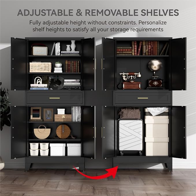 71" Tall Farmhouse Pantry Cabinet, Metal Cabinets - Image 7