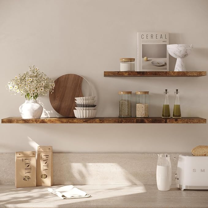Wall Shelf Set of 3, Rustic Brown Floating Shelves 30 in W x 10 in D x 1 in H - Image 5