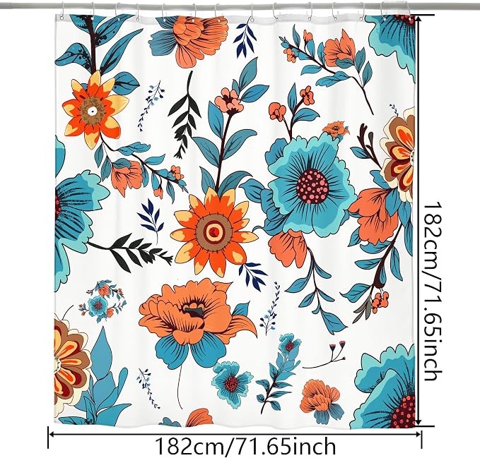 Bohemian Shower Curtain, Boho Floral Print Water Repellent Polyester Fabric - Image 2