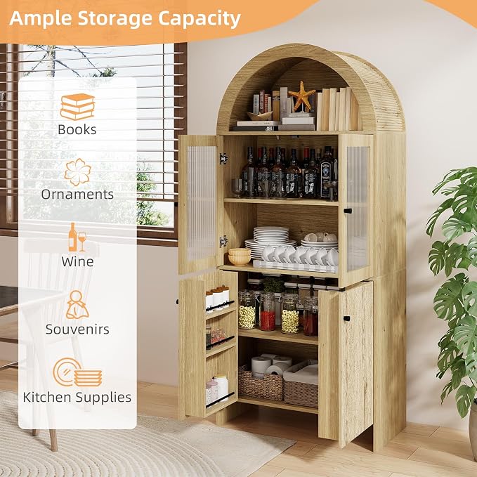 69" Tall Arched Kitchen Pantry Cabinet, 5-Tier Dome Cabinet - Image 5