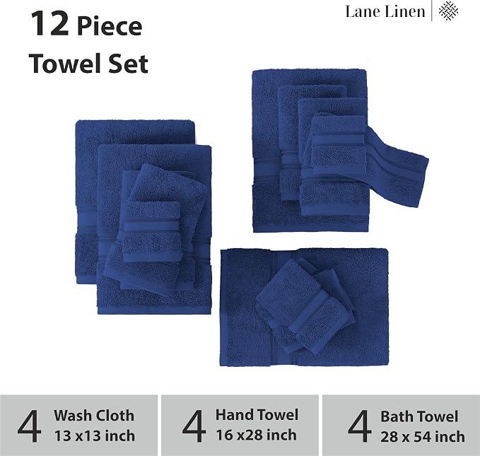 LANE LINEN 100% Mercerized Cotton Towels Set 12 – Zero Twist, 4 Bath Towels - Image 3