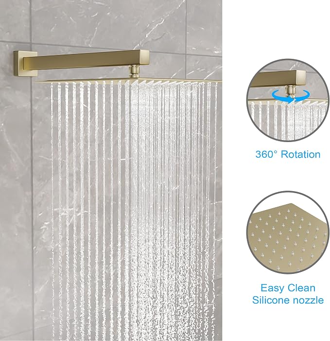 Lordear 12 Inch Rainfall Shower System Wall Mounted Shower Head Faucet Set Gold - Image 8