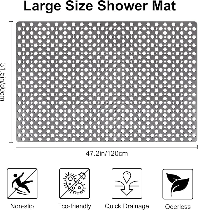 Anti Slip Shower Mat with Suction Cups, 31.5x47.2 Inch Quick Drain TPE Non Slip - Image 2