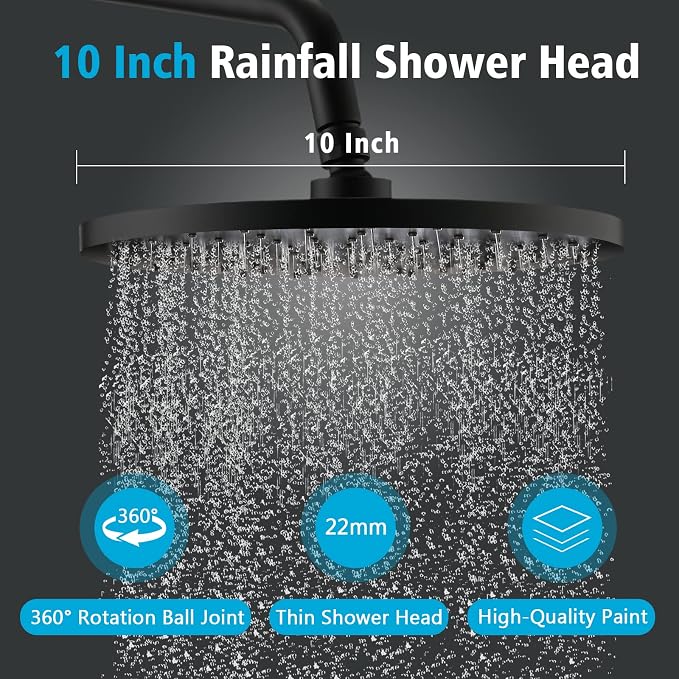 PROOX 3 Handle Tub Shower Faucet Set, Matte Black Bathtub Shower Faucets - Image 4