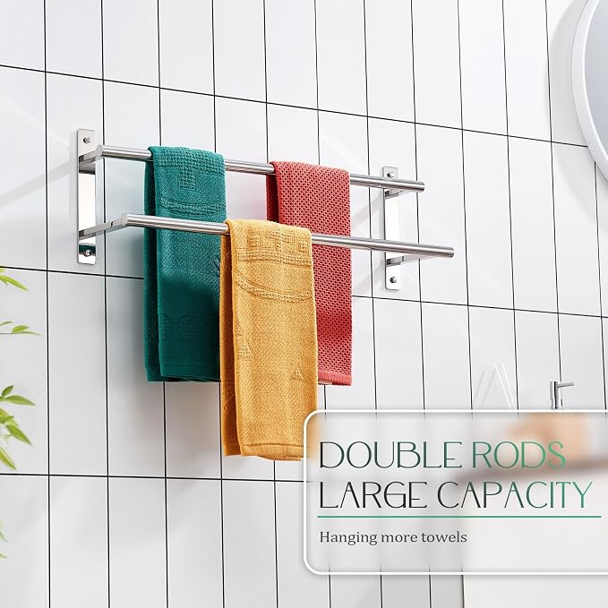 KOKOSIRI Bathroom Towel Racks 20 Inch Double Towel Bars Bath Towel Holder Towel - Image 6