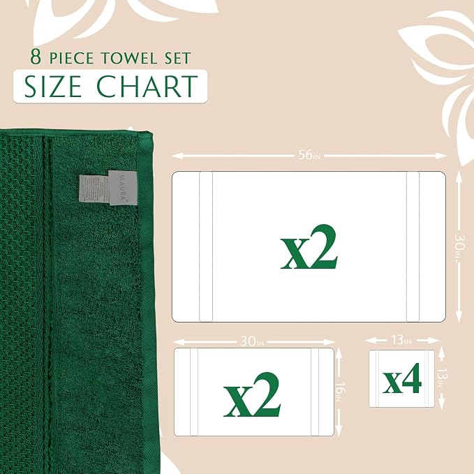 MAURA Hunter Green Bath Towel Set of 8 - Image 3