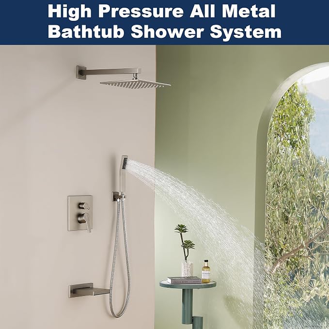 Shower System with Tub Spout, All Metal Bathtub Shower Faucet Set with High - Image 2
