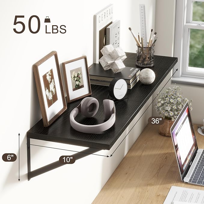 36"W x 10"D Floating Shelves, 10 Inch Deep Black Floating Shelves, Farmhouse - Image 3
